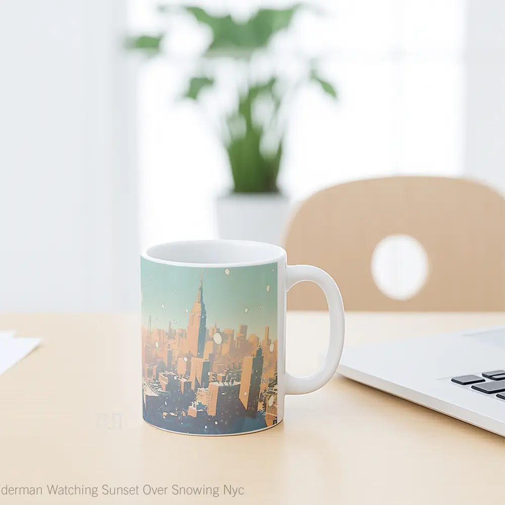 Mug Spiderman Watching Sunset Over Snowing Nyc Hadiah Spesial Fans Superhero - All-side / Desain