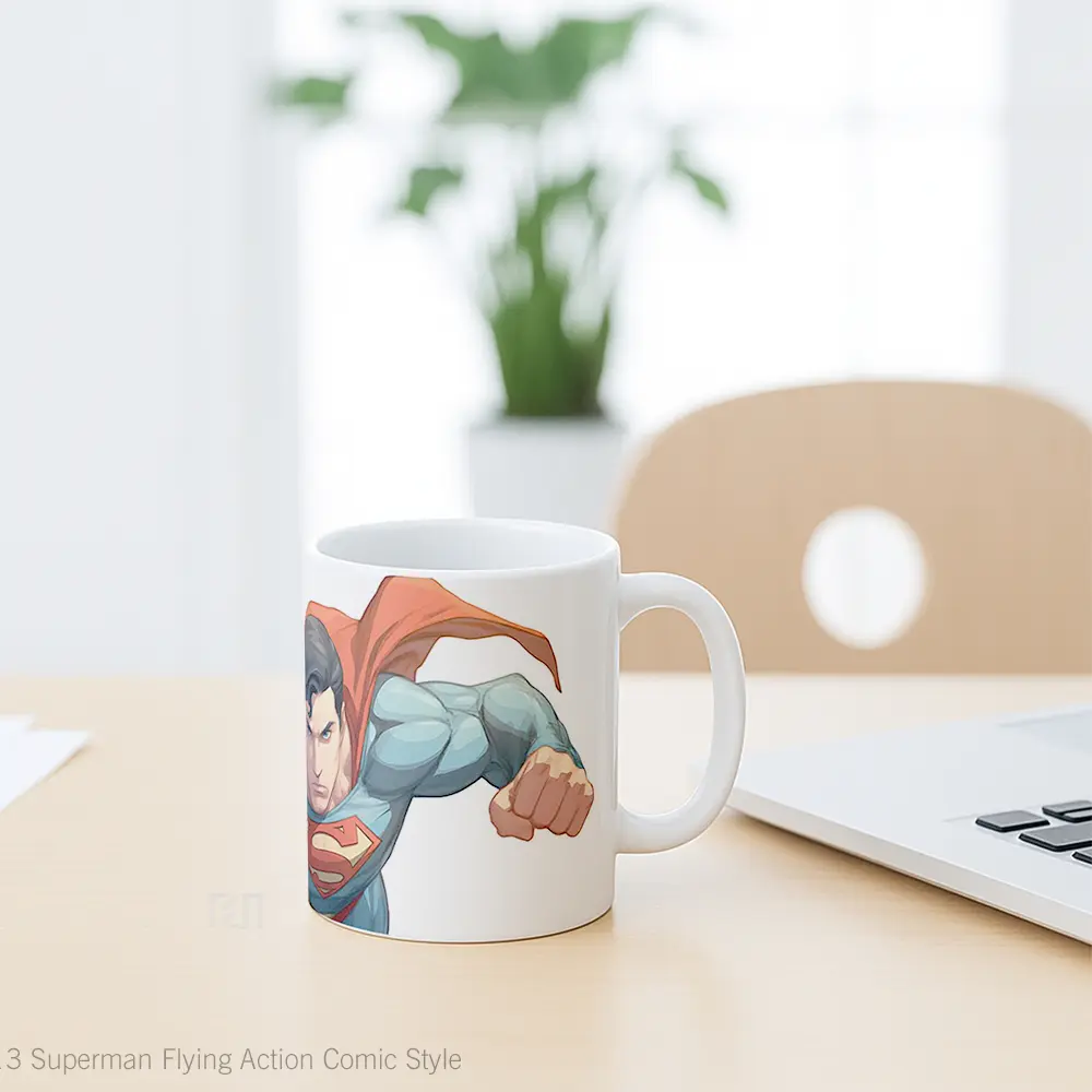 Mug Superman Flying Action Comic Style Hadiah Spesial Fans Superhero - All-side / Desain