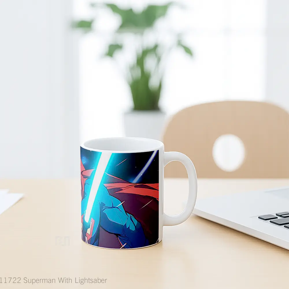 Mug Superman With Lightsaber Hadiah Spesial Fans Superhero - All-side / Desain