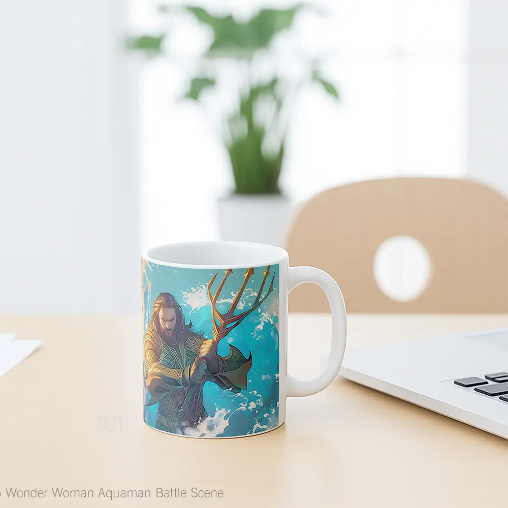Mug Wonder Woman Aquaman Battle Scene Gelas Keramik Desain Unik - All-side / Desain