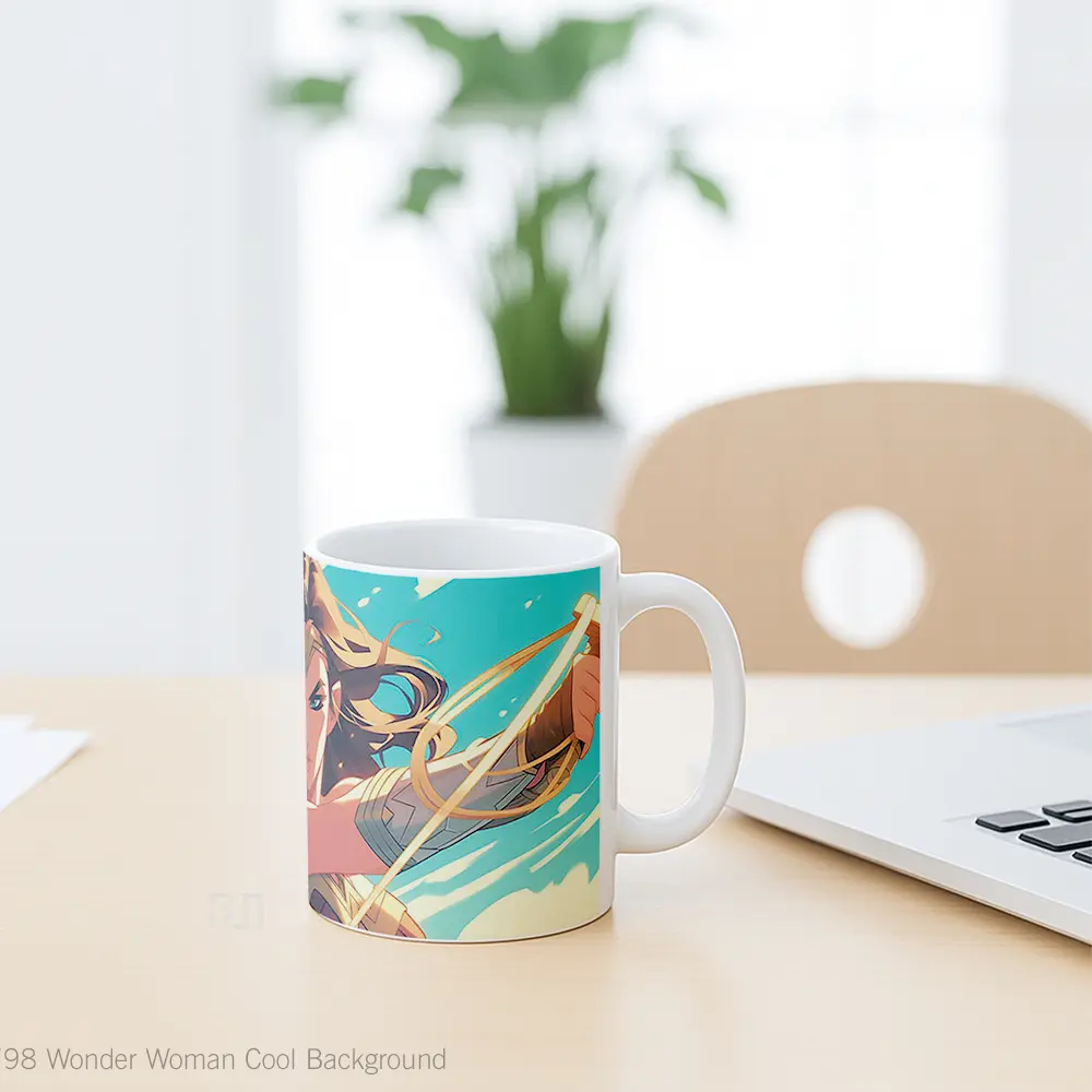 Mug Wonder Woman Cool Background Gelas Keramik Desain Unik - All-side / Desain