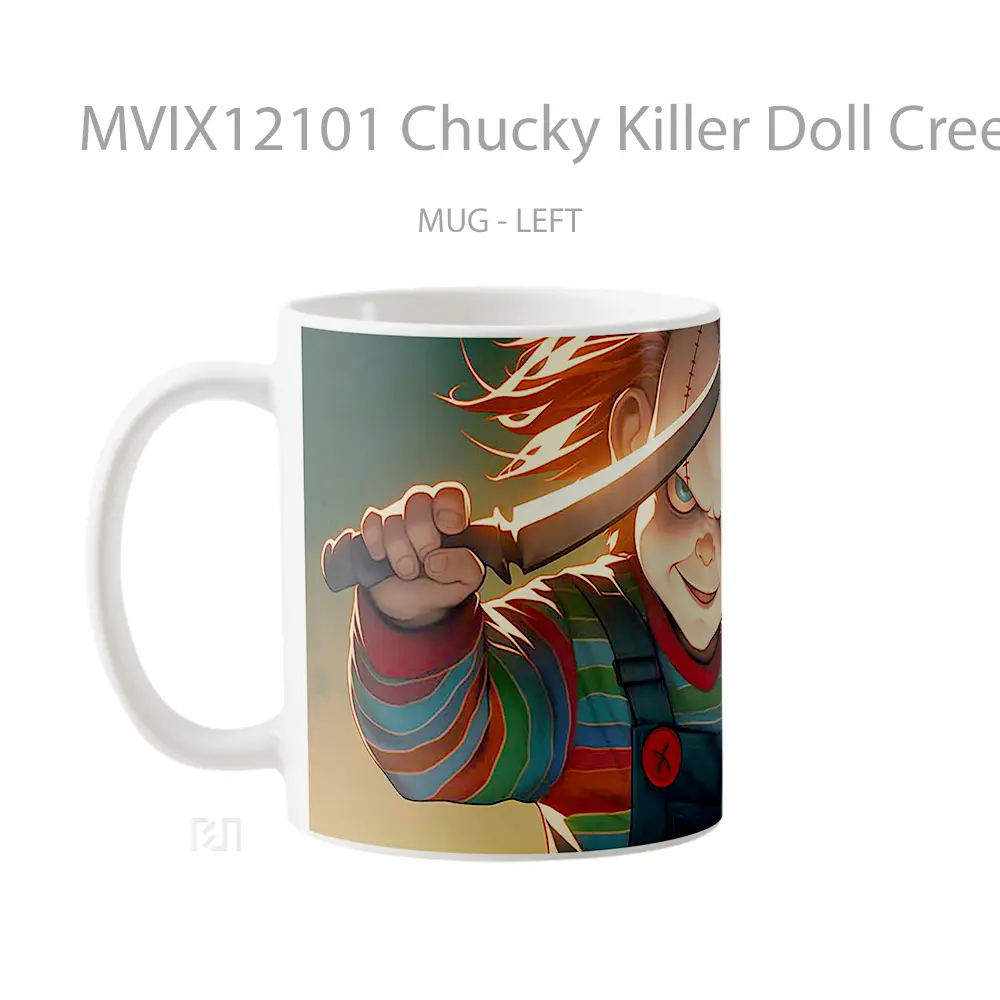 Mug Chucky Killer Doll Creepy Smile Hadiah Lucu dan Menarik - All-side / Desain