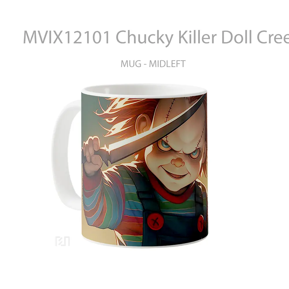 Mug Chucky Killer Doll Creepy Smile Hadiah Lucu dan Menarik - All-side / Desain