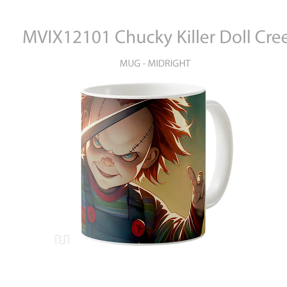 Mug Chucky Killer Doll Creepy Smile Hadiah Lucu dan Menarik - All-side / Desain