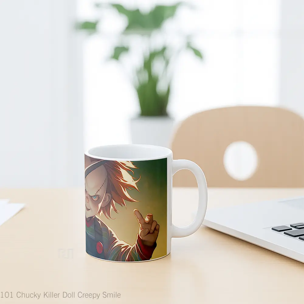 Mug Chucky Killer Doll Creepy Smile Hadiah Lucu dan Menarik - All-side / Desain