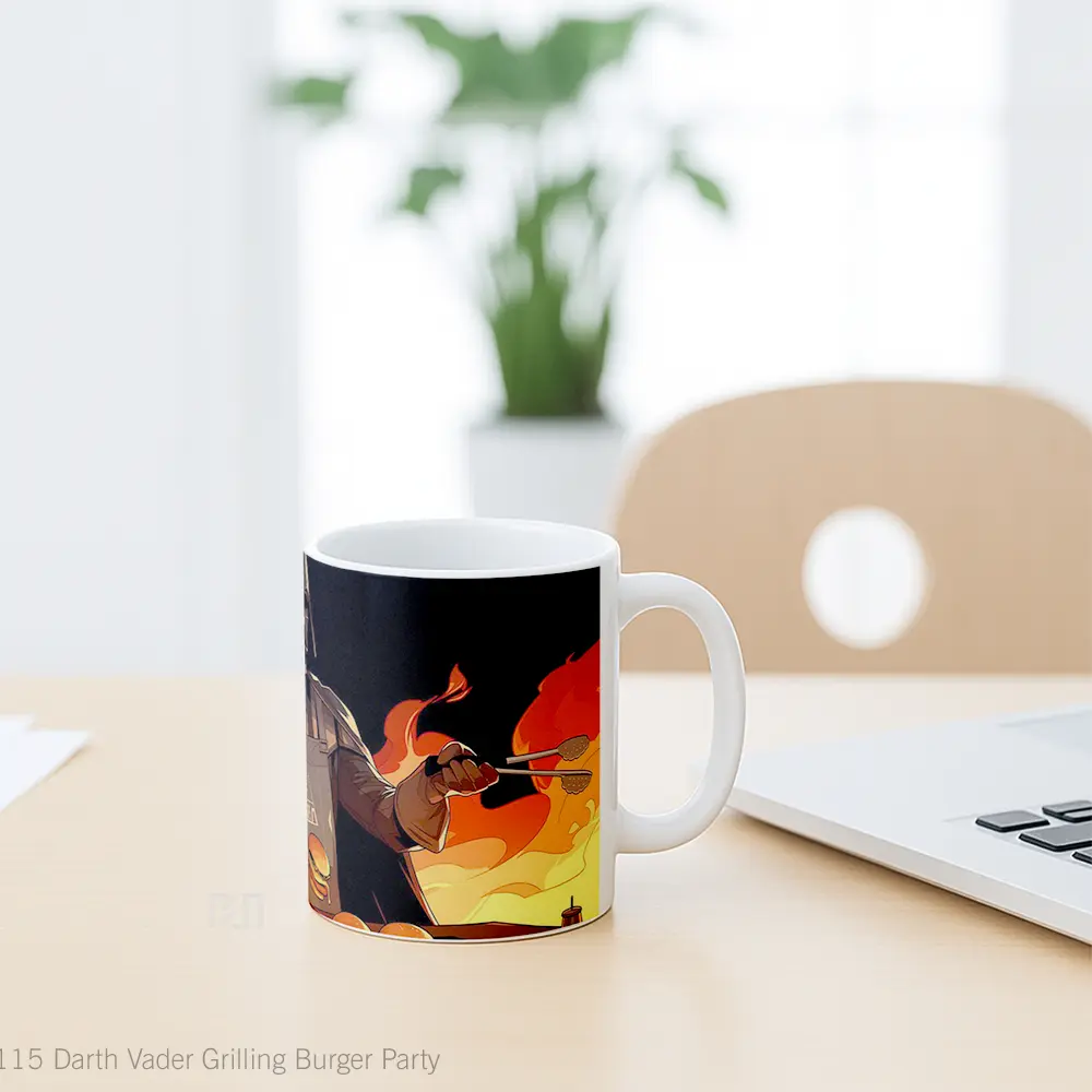 Mug Darth Vader Grilling Burger Party Gelas Keramik Desain Unik - All-side / Desain