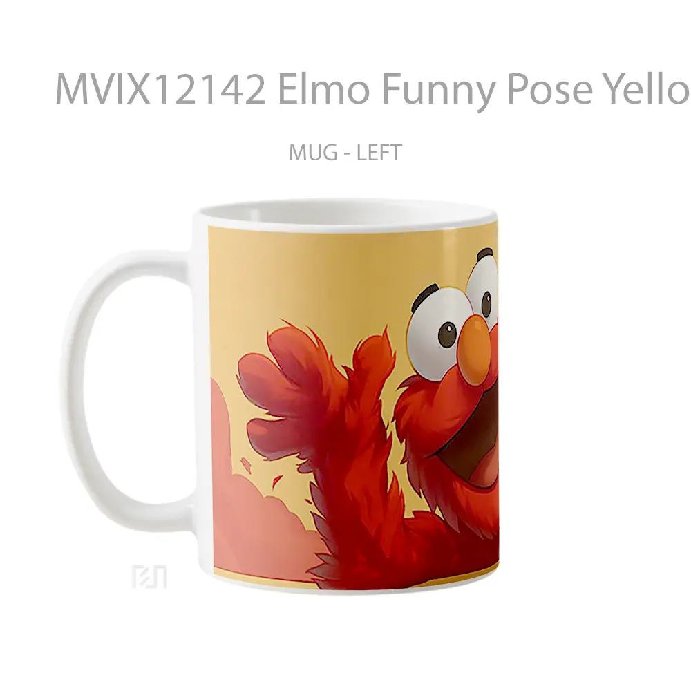 Mug Elmo Funny Pose Yellow Background Gelas Keramik Desain Unik - All-side / Desain