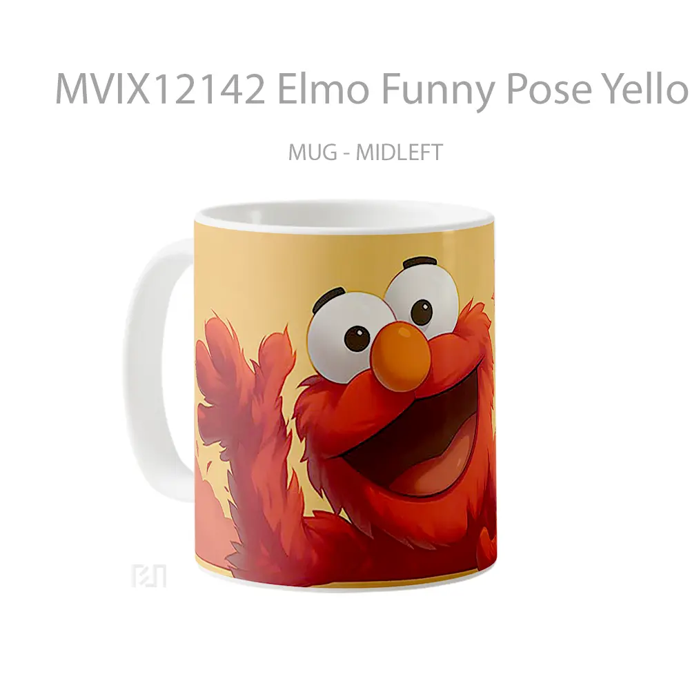 Mug Elmo Funny Pose Yellow Background Gelas Keramik Desain Unik - All-side / Desain