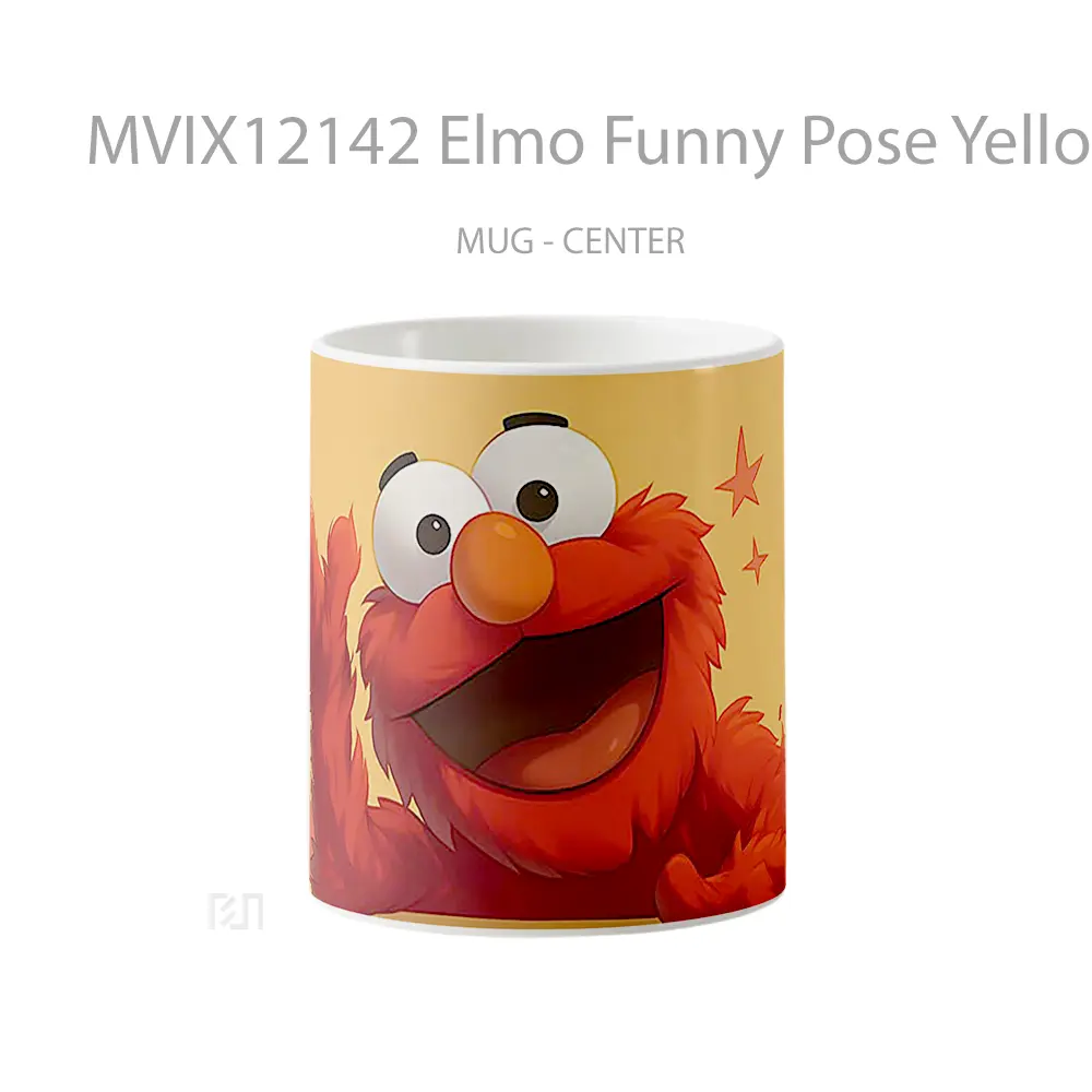 Mug Elmo Funny Pose Yellow Background Gelas Keramik Desain Unik