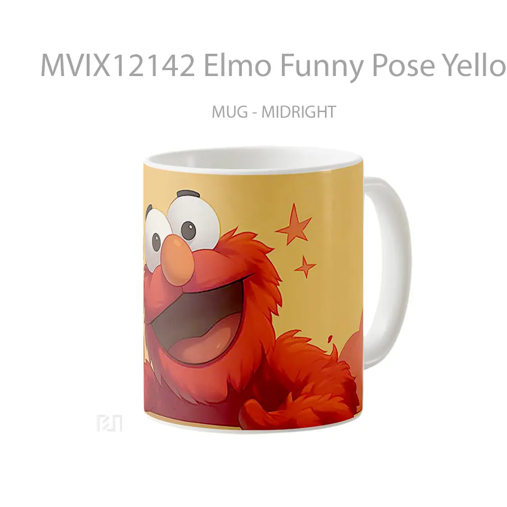 Mug Elmo Funny Pose Yellow Background Gelas Keramik Desain Unik - All-side / Desain