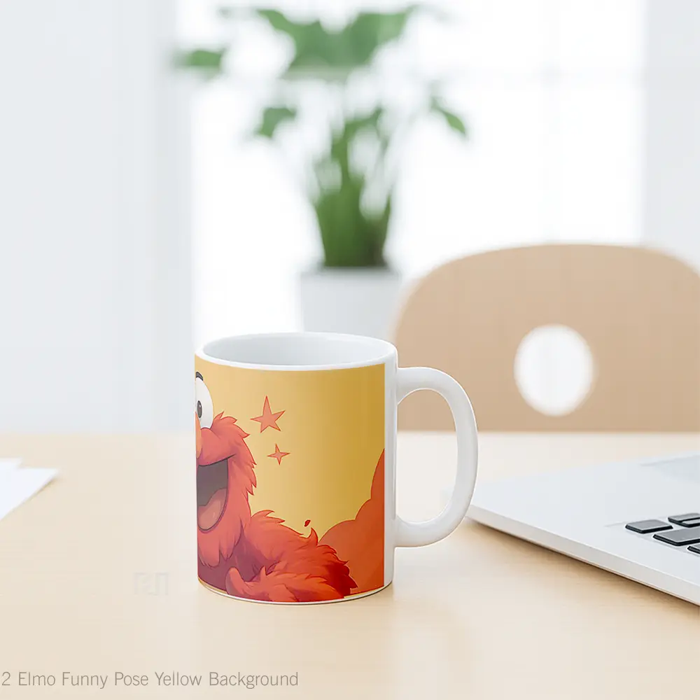 Mug Elmo Funny Pose Yellow Background Gelas Keramik Desain Unik - All-side / Desain