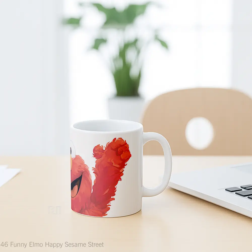 Mug Funny Elmo Happy Sesame Street Hadiah Lucu dan Menarik - All-side / Desain