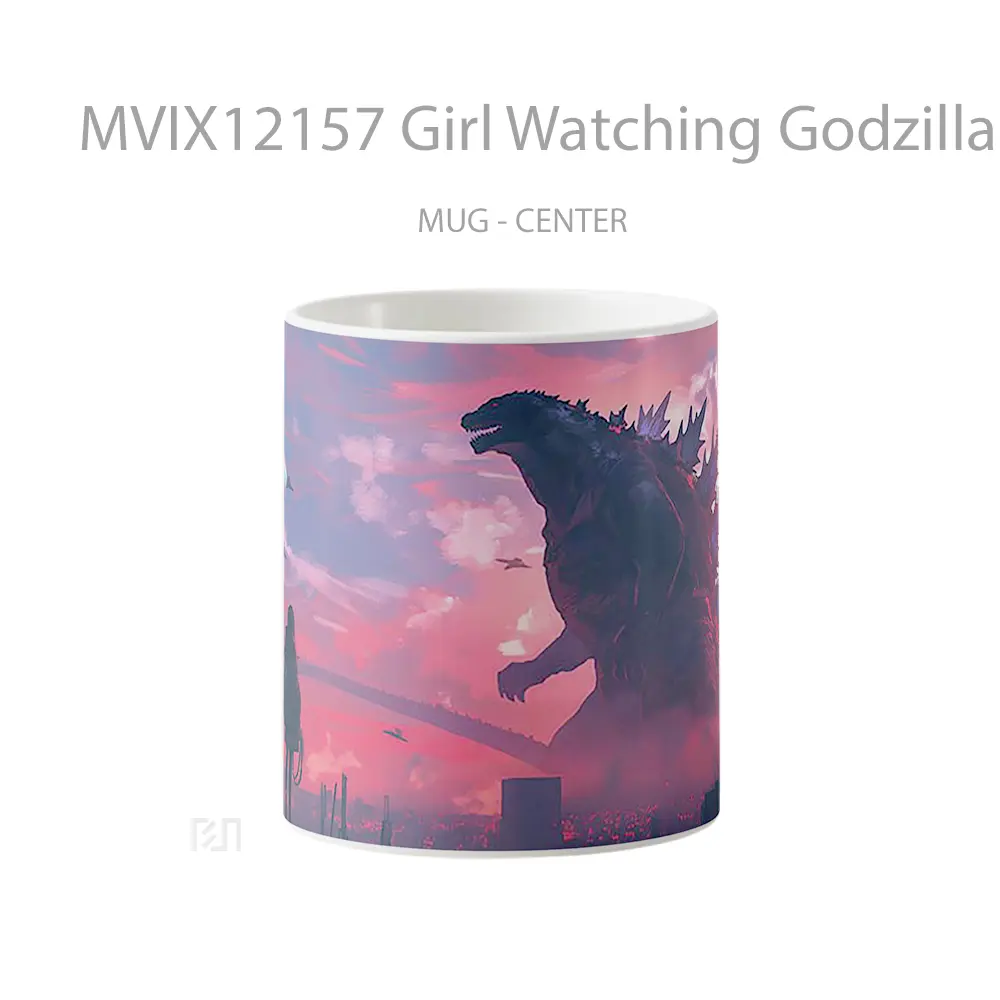 Mug Girl Watching Godzilla Fight Koleksi Mug Limited Edition