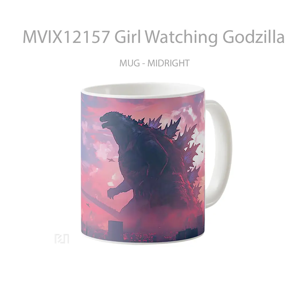 Mug Girl Watching Godzilla Fight Koleksi Mug Limited Edition - All-side / Desain