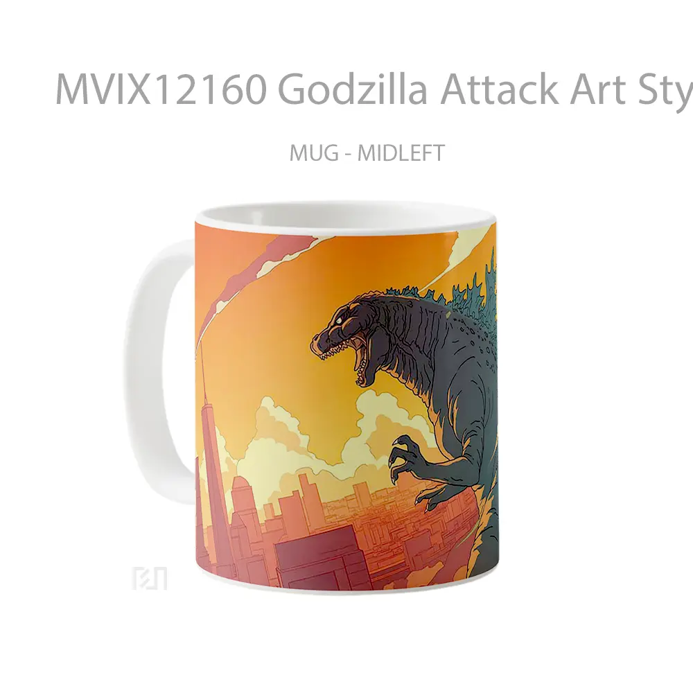 Mug Godzilla Attack Art Style Pc Gelas Keramik Koleksi Anime - All-side / Desain