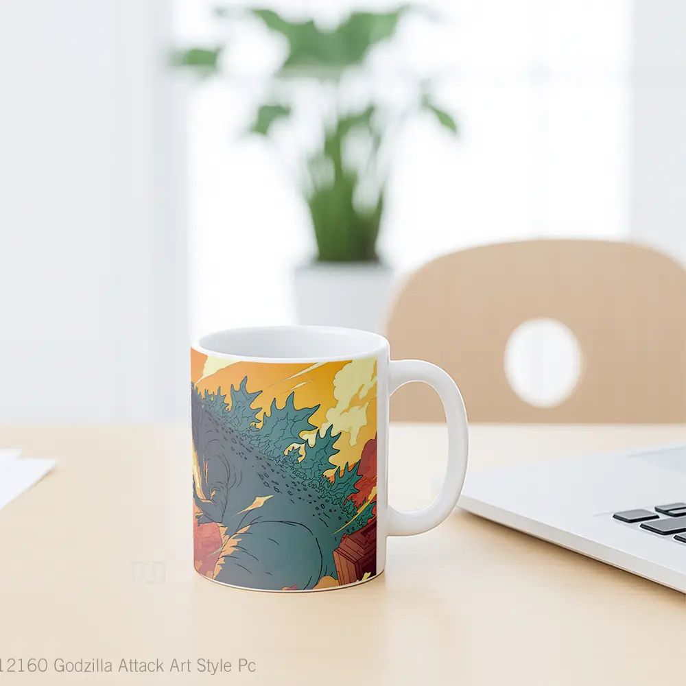 Mug Godzilla Attack Art Style Pc Gelas Keramik Koleksi Anime - All-side / Desain