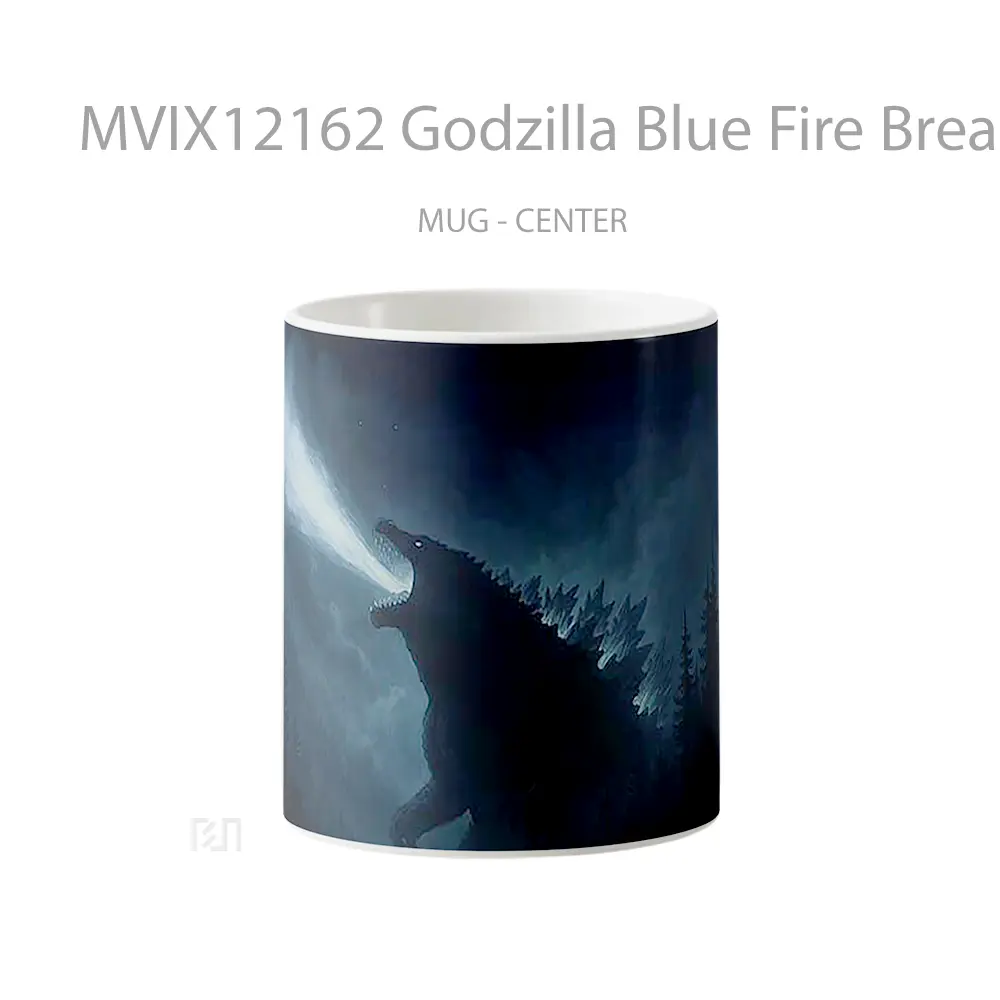 Mug Godzilla Blue Fire Breath Dark Forest Scene Gelas Keramik Desain Unik