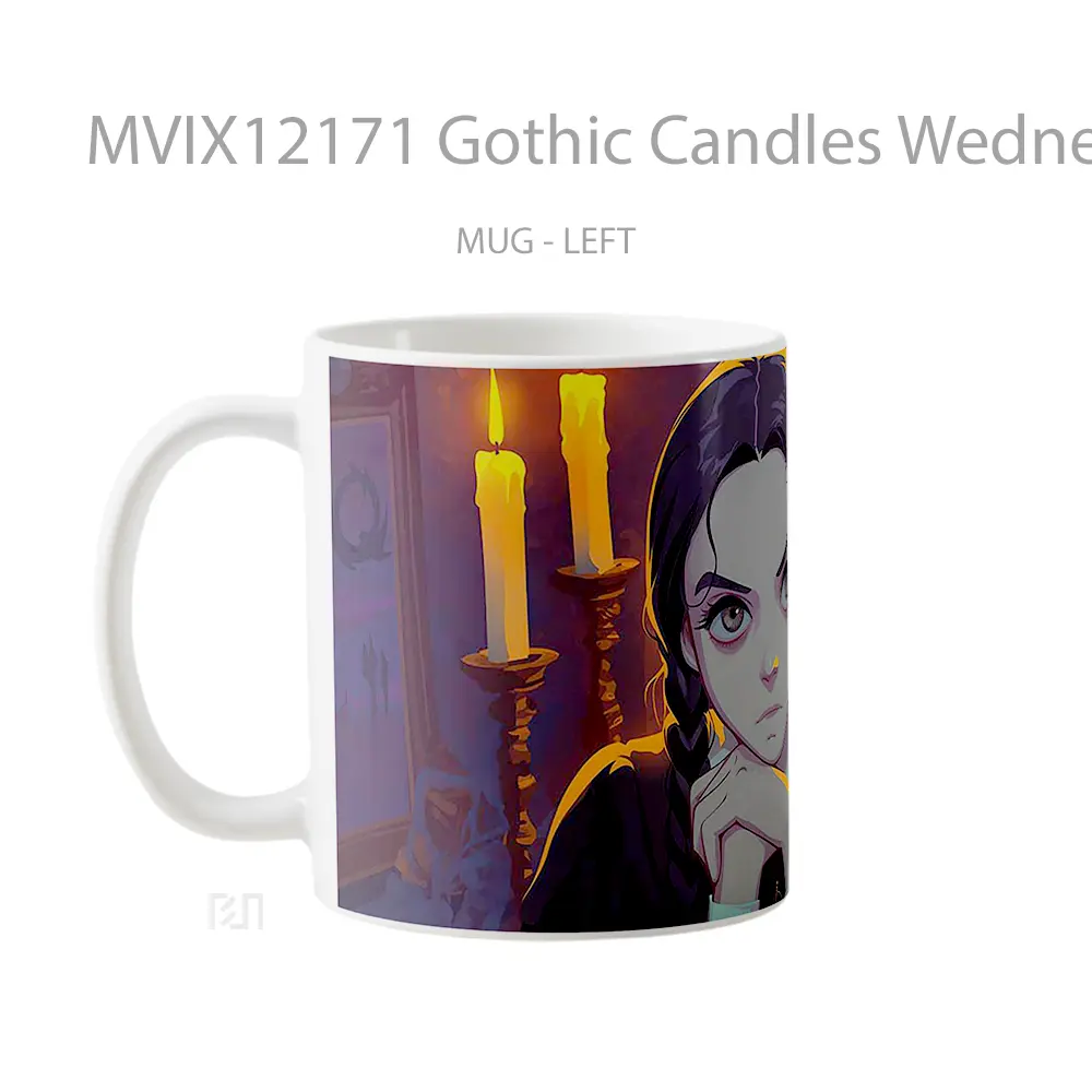 Mug Gothic Candles Wednesday Addams Mood Hadiah Lucu dan Menarik - All-side / Desain