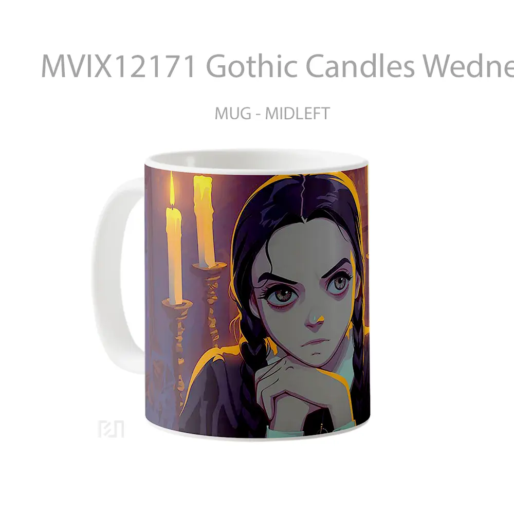 Mug Gothic Candles Wednesday Addams Mood Hadiah Lucu dan Menarik - All-side / Desain