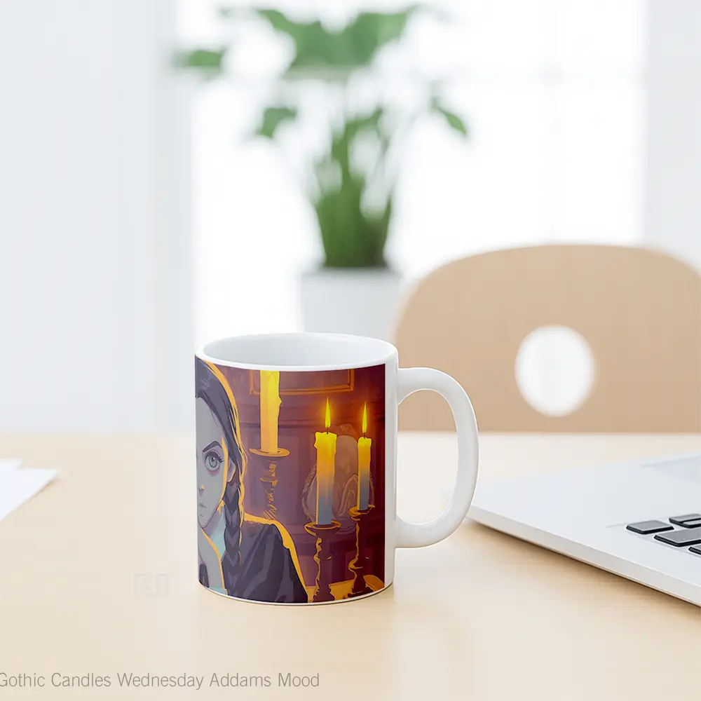 Mug Gothic Candles Wednesday Addams Mood Hadiah Lucu dan Menarik - All-side / Desain