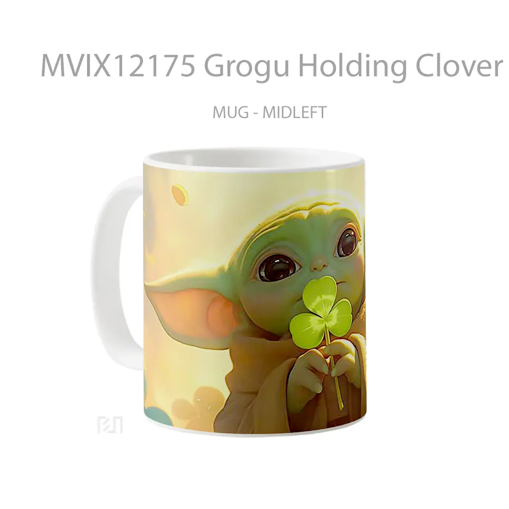 Mug Grogu Holding Clover Patricks Day Hadiah Lucu dan Menarik - All-side / Desain