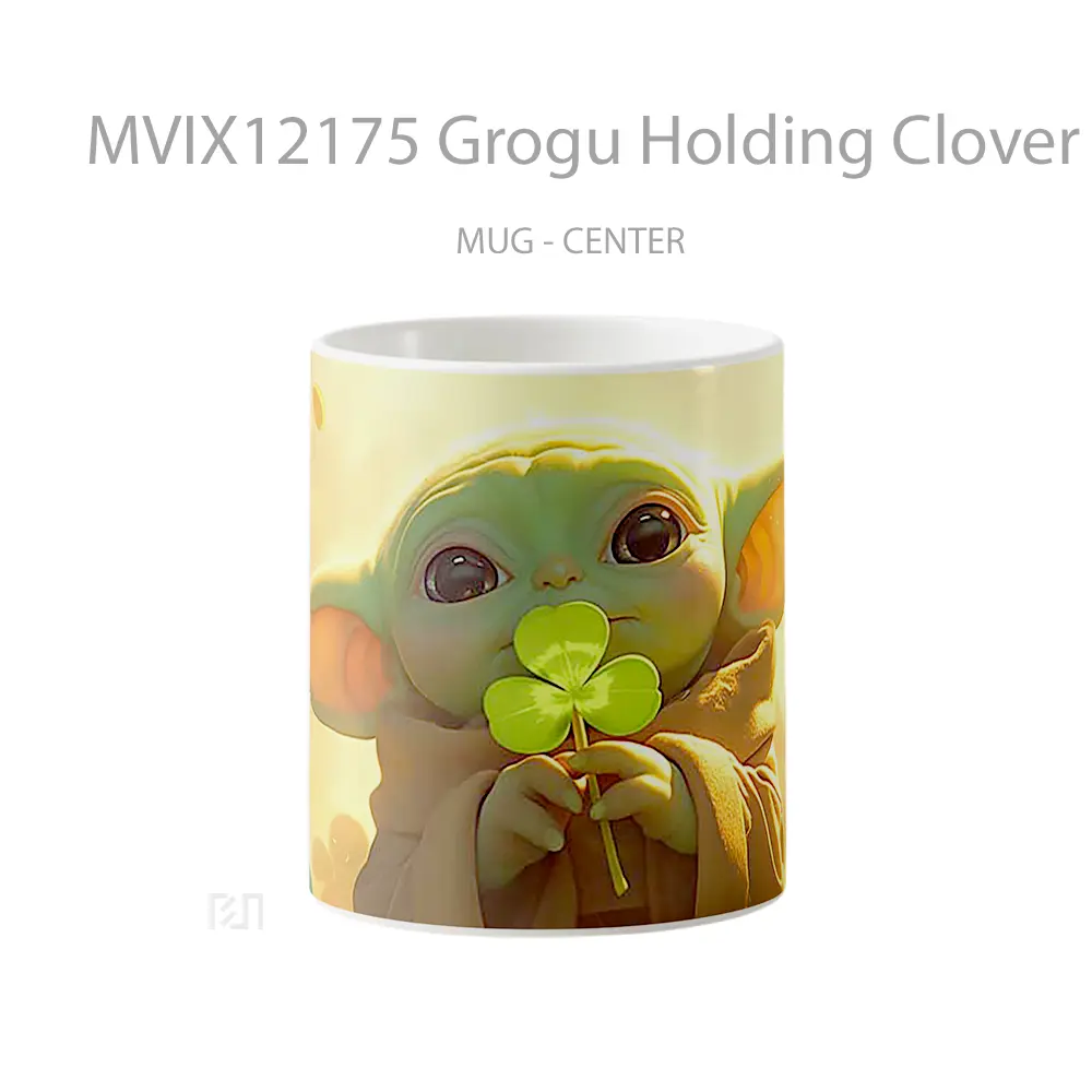 Mug Grogu Holding Clover Patricks Day Hadiah Lucu dan Menarik