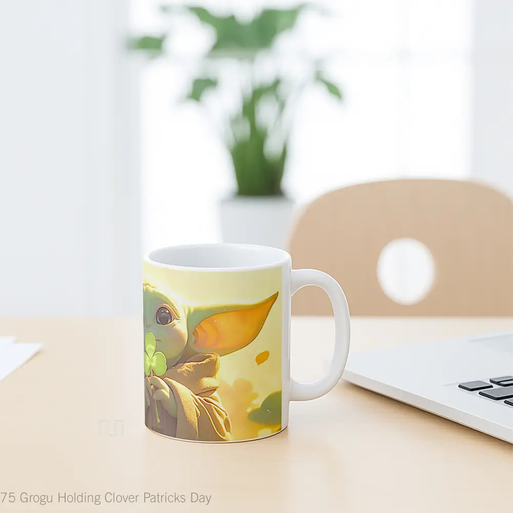 Mug Grogu Holding Clover Patricks Day Hadiah Lucu dan Menarik - All-side / Desain