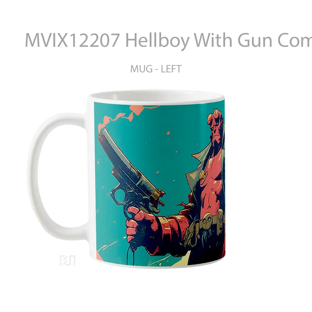 Mug Hellboy With Gun Comics Style Koleksi Mug Limited Edition - All-side / Desain