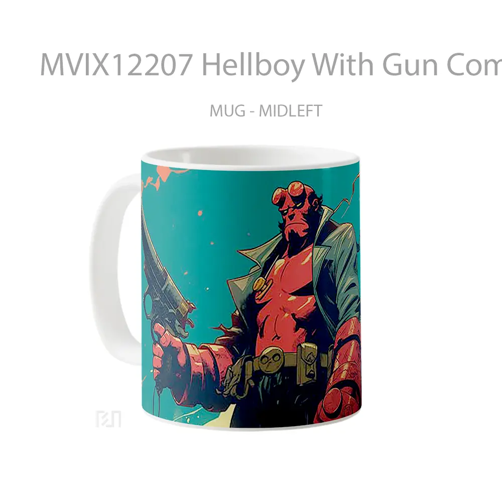 Mug Hellboy With Gun Comics Style Koleksi Mug Limited Edition - All-side / Desain