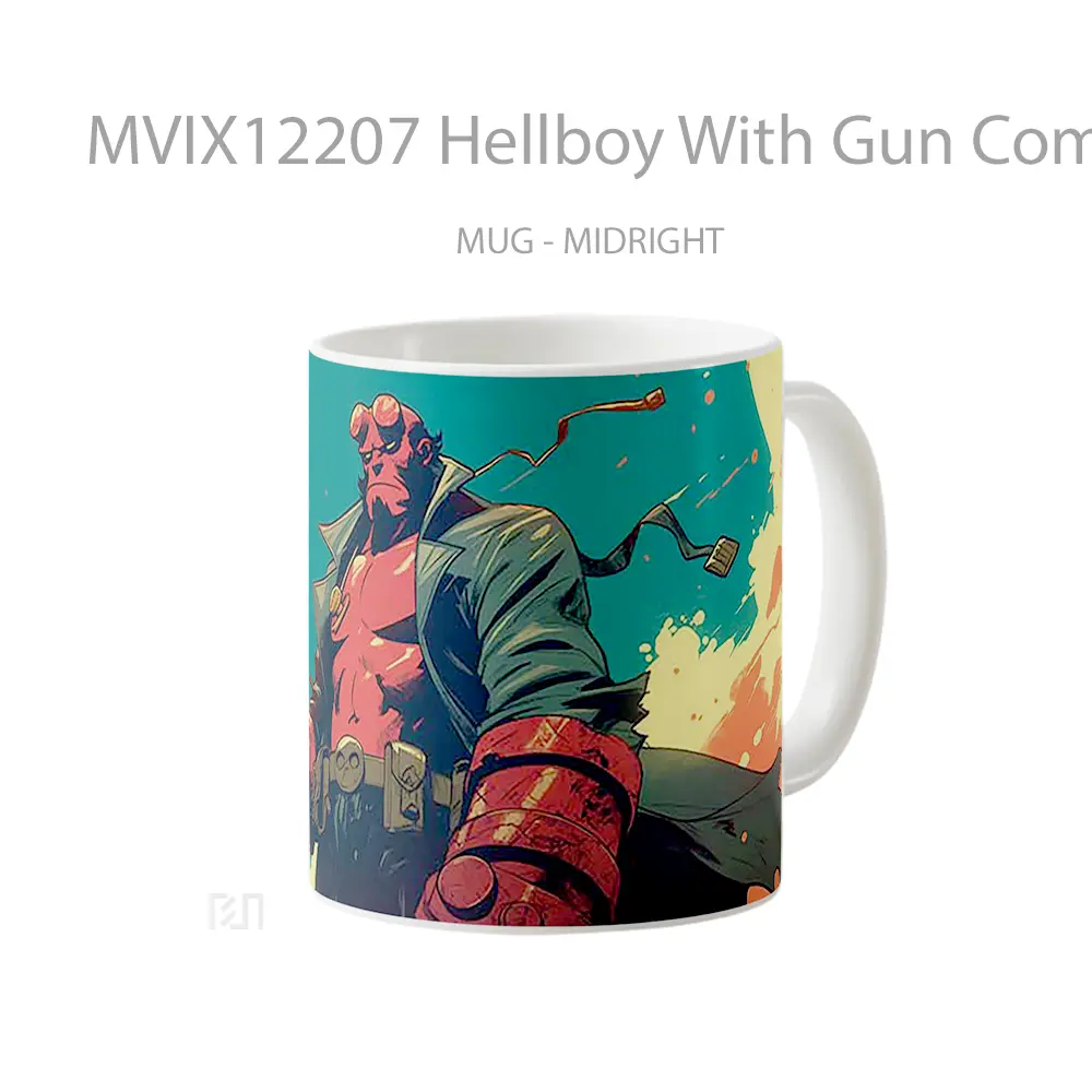 Mug Hellboy With Gun Comics Style Koleksi Mug Limited Edition - All-side / Desain