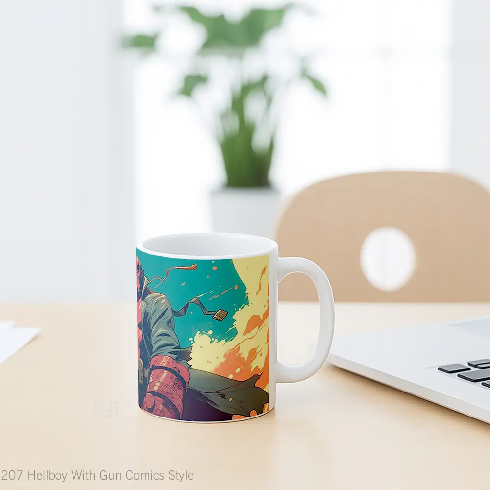 Mug Hellboy With Gun Comics Style Koleksi Mug Limited Edition - All-side / Desain