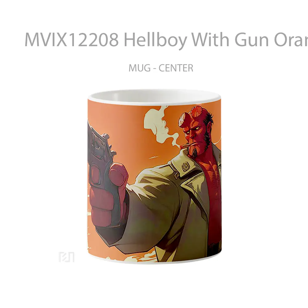 Mug Hellboy With Gun Orange Gelas Keramik Desain Unik