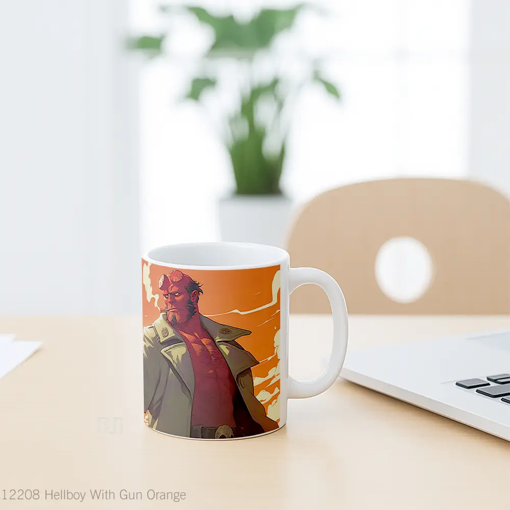 Mug Hellboy With Gun Orange Gelas Keramik Desain Unik - All-side / Desain