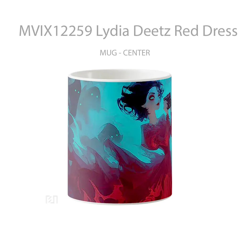 Mug Lydia Deetz Red Dress Beetlejuice Hadiah Lucu dan Menarik