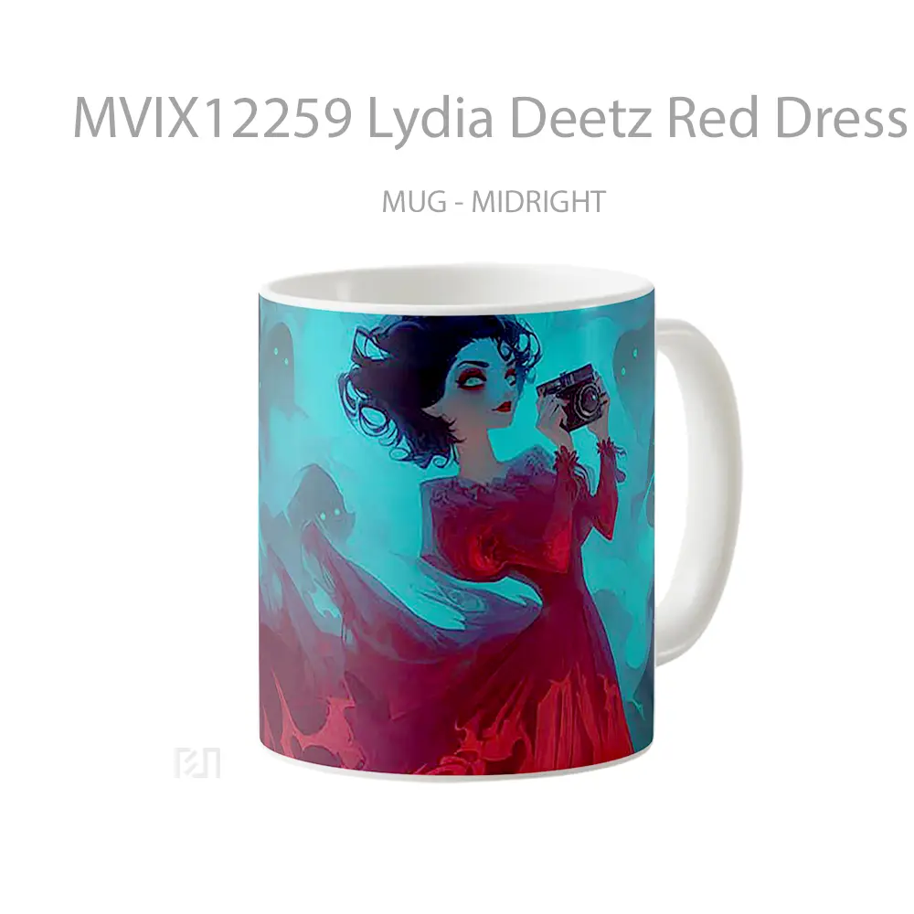 Mug Lydia Deetz Red Dress Beetlejuice Hadiah Lucu dan Menarik - All-side / Desain