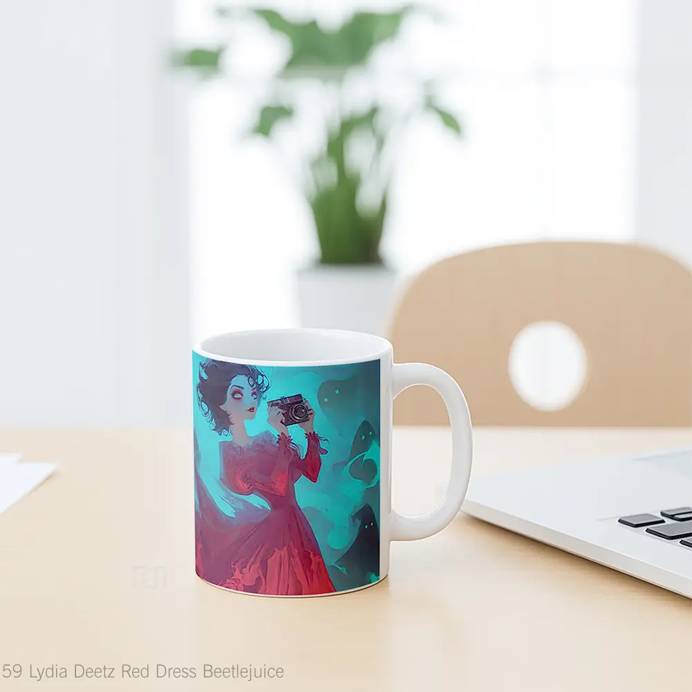 Mug Lydia Deetz Red Dress Beetlejuice Hadiah Lucu dan Menarik - All-side / Desain