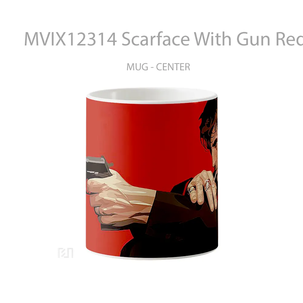 Mug Scarface With Gun Red Mug Aesthetic Koleksi Spesial