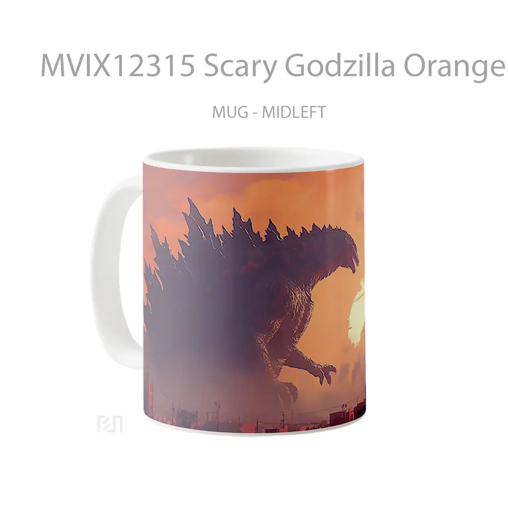 Mug Scary Godzilla Orange Mug Aesthetic Koleksi Spesial - All-side / Desain