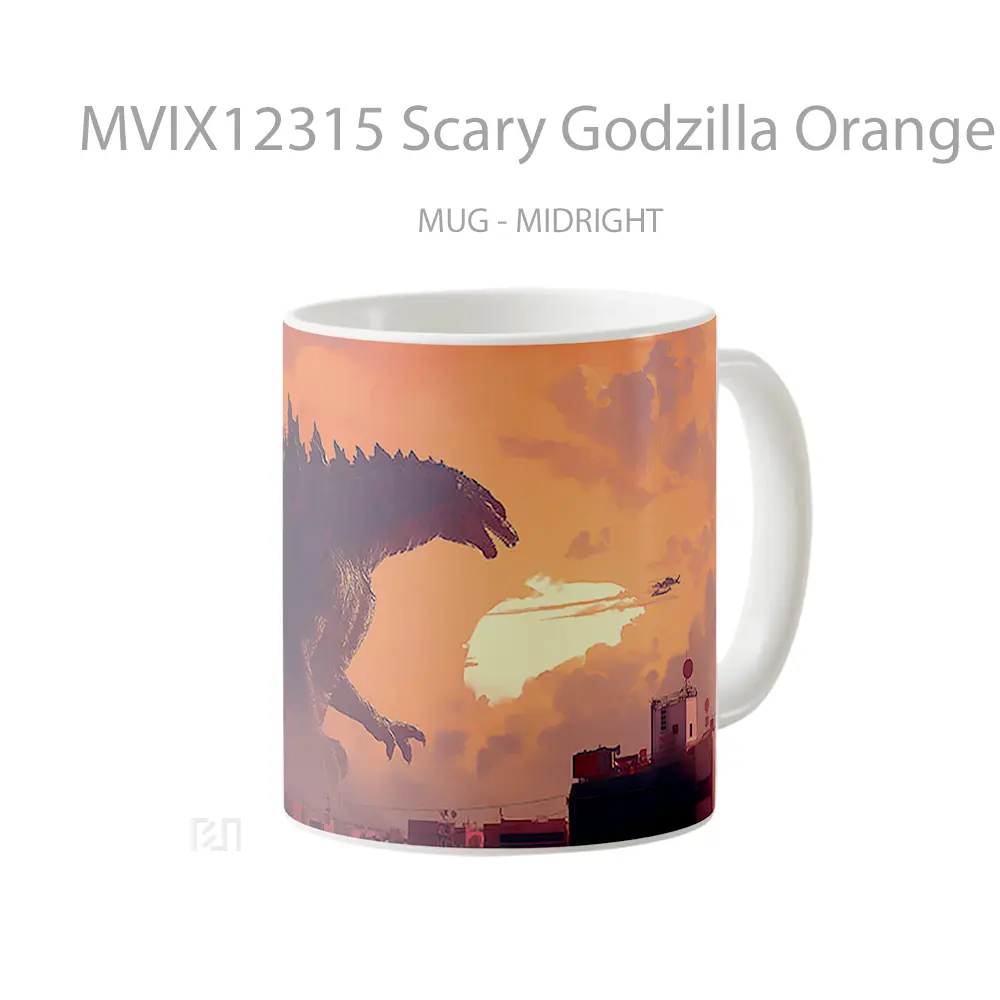 Mug Scary Godzilla Orange Mug Aesthetic Koleksi Spesial - All-side / Desain