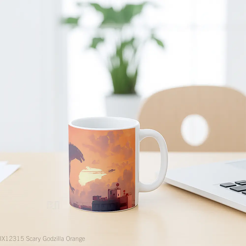 Mug Scary Godzilla Orange Mug Aesthetic Koleksi Spesial - All-side / Desain