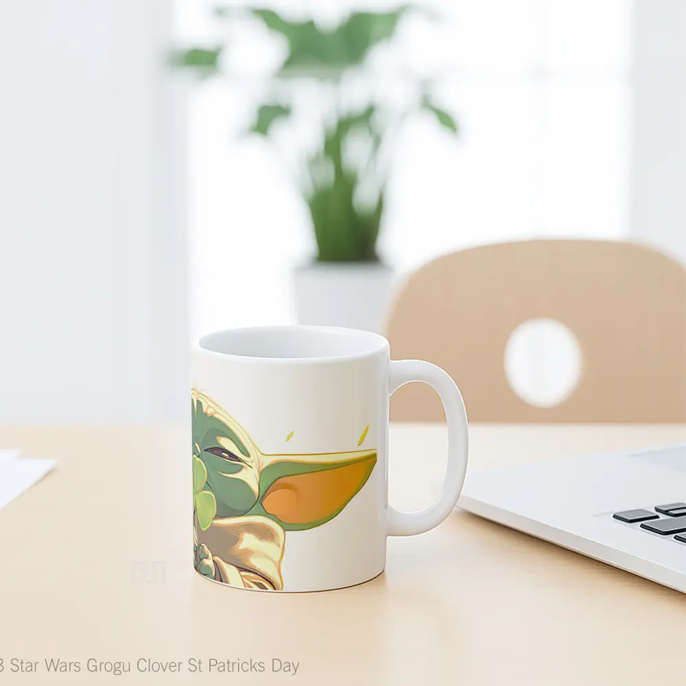 Mug Star Wars Grogu Clover St Patricks Day Gelas Keramik Desain Unik - All-side / Desain