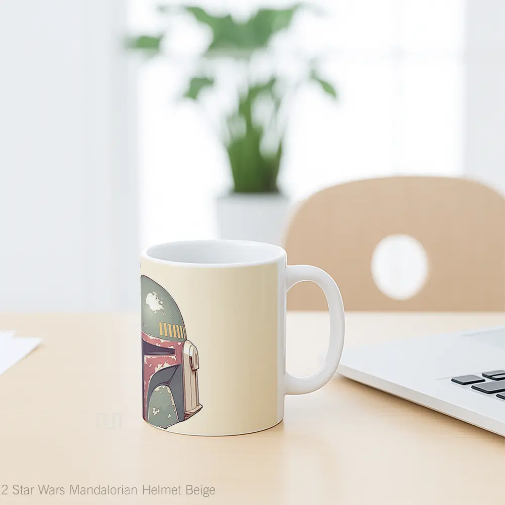 Mug Star Wars Mandalorian Helmet Beige Hadiah Lucu dan Menarik - All-side / Desain
