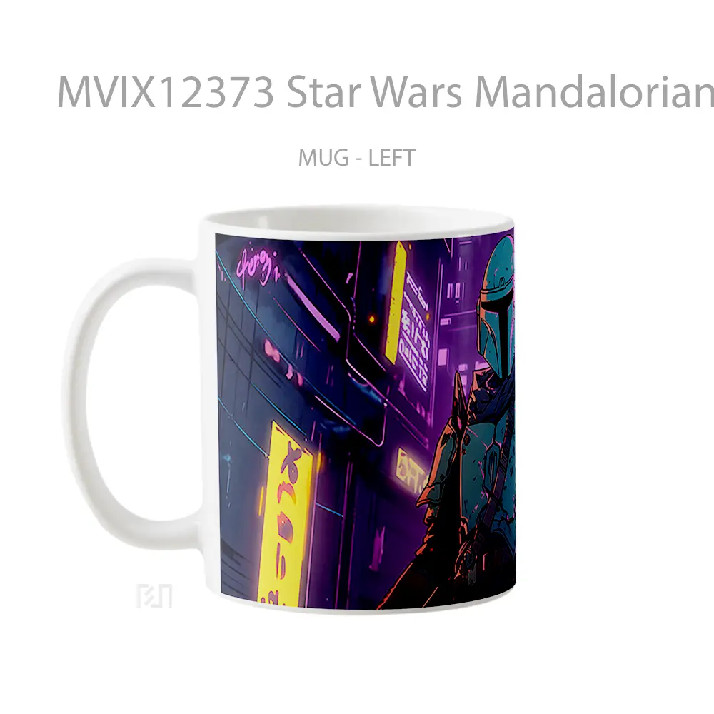 Mug Star Wars Mandalorian In Neon City Hadiah Lucu dan Menarik - All-side / Desain