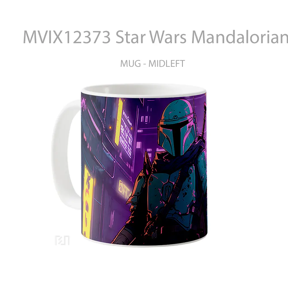Mug Star Wars Mandalorian In Neon City Hadiah Lucu dan Menarik - All-side / Desain