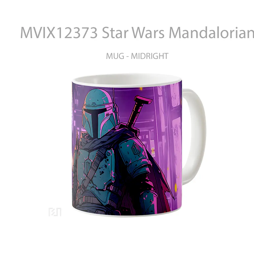 Mug Star Wars Mandalorian In Neon City Hadiah Lucu dan Menarik - All-side / Desain