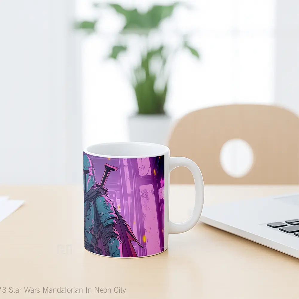 Mug Star Wars Mandalorian In Neon City Hadiah Lucu dan Menarik - All-side / Desain