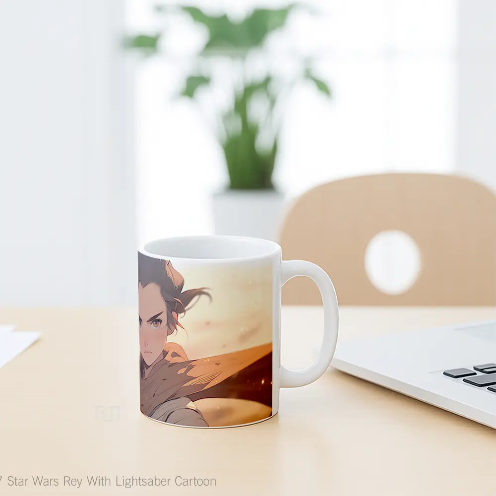 Mug Star Wars Rey With Lightsaber Cartoon Gelas Keramik Desain Unik - All-side / Desain