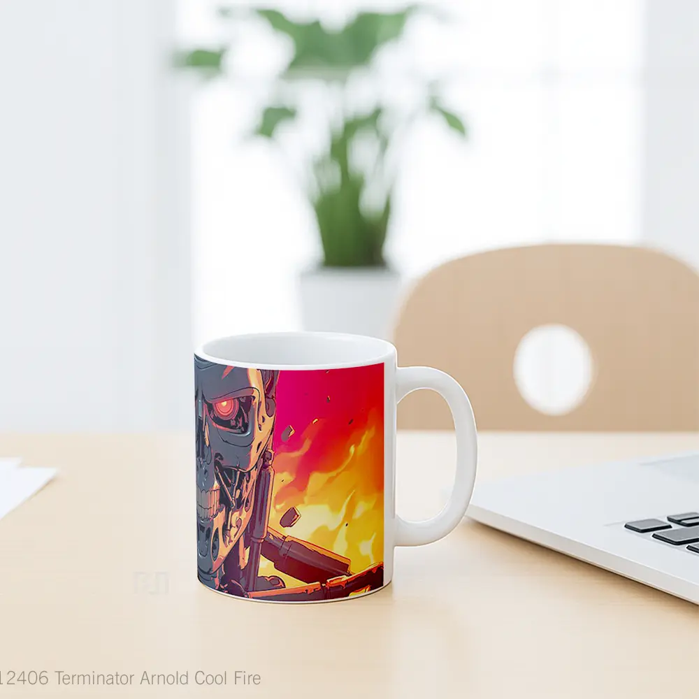 Mug Terminator Arnold Cool Fire Hadiah Lucu dan Menarik - All-side / Desain