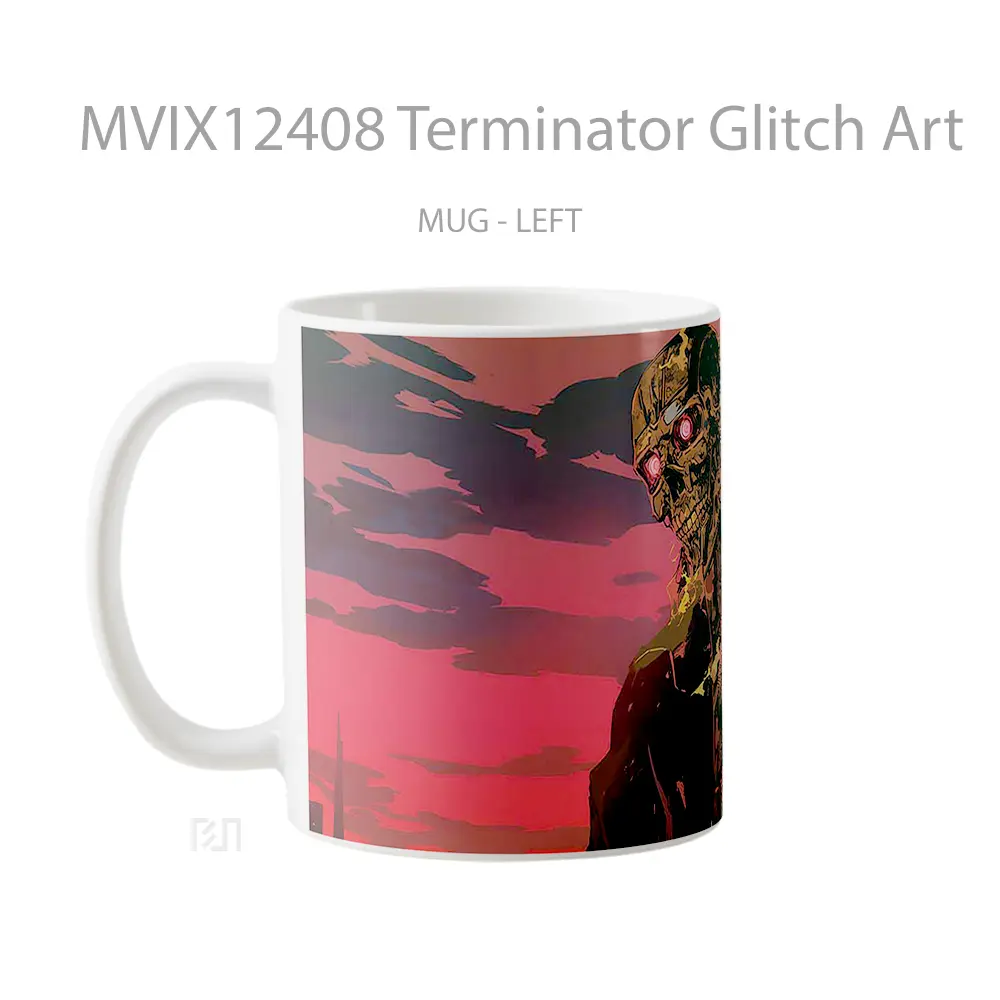 Mug Terminator Glitch Art Mug Aesthetic Koleksi Spesial - All-side / Desain