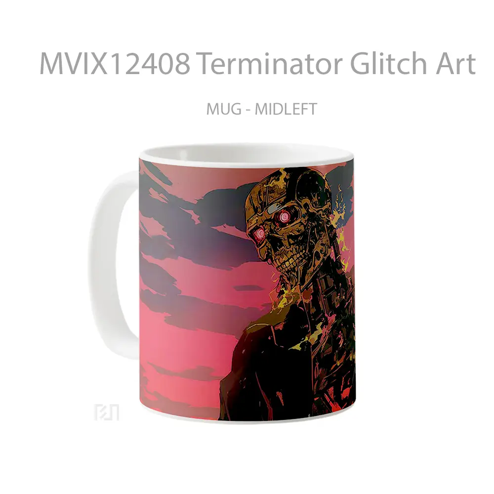Mug Terminator Glitch Art Mug Aesthetic Koleksi Spesial - All-side / Desain